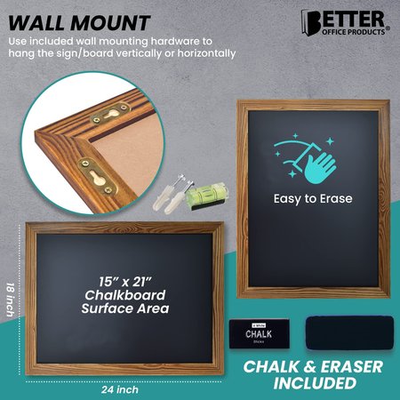Better Office Products Magnetic Wall Chalkboard Sign, 18inx24in Rustic Wood Frame, Includes Chalk and Eraser, Rustic Brown 00811